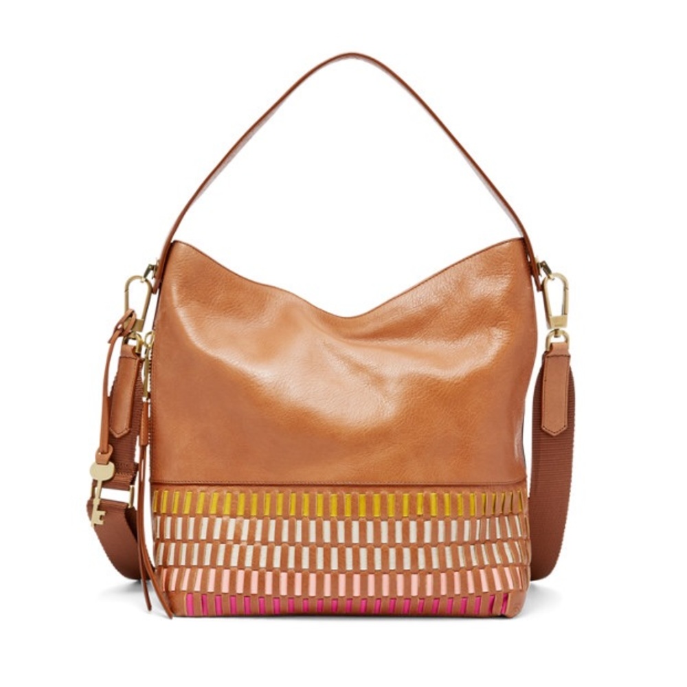 Fossil Maya Hobo - Cognac Leather/Tan Pink Multi